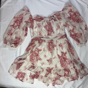 Windsor Tropical Floral Ruffle Chiffon Skater Mini Dress Sunday Girl Medium